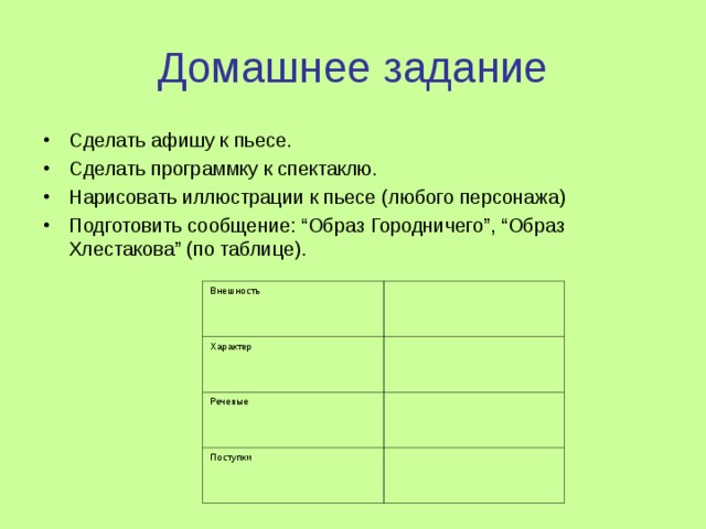 Сравнительная характеристика городничего и Хлестакова – …