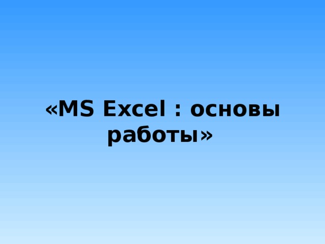 «MS Excel : основы работы»