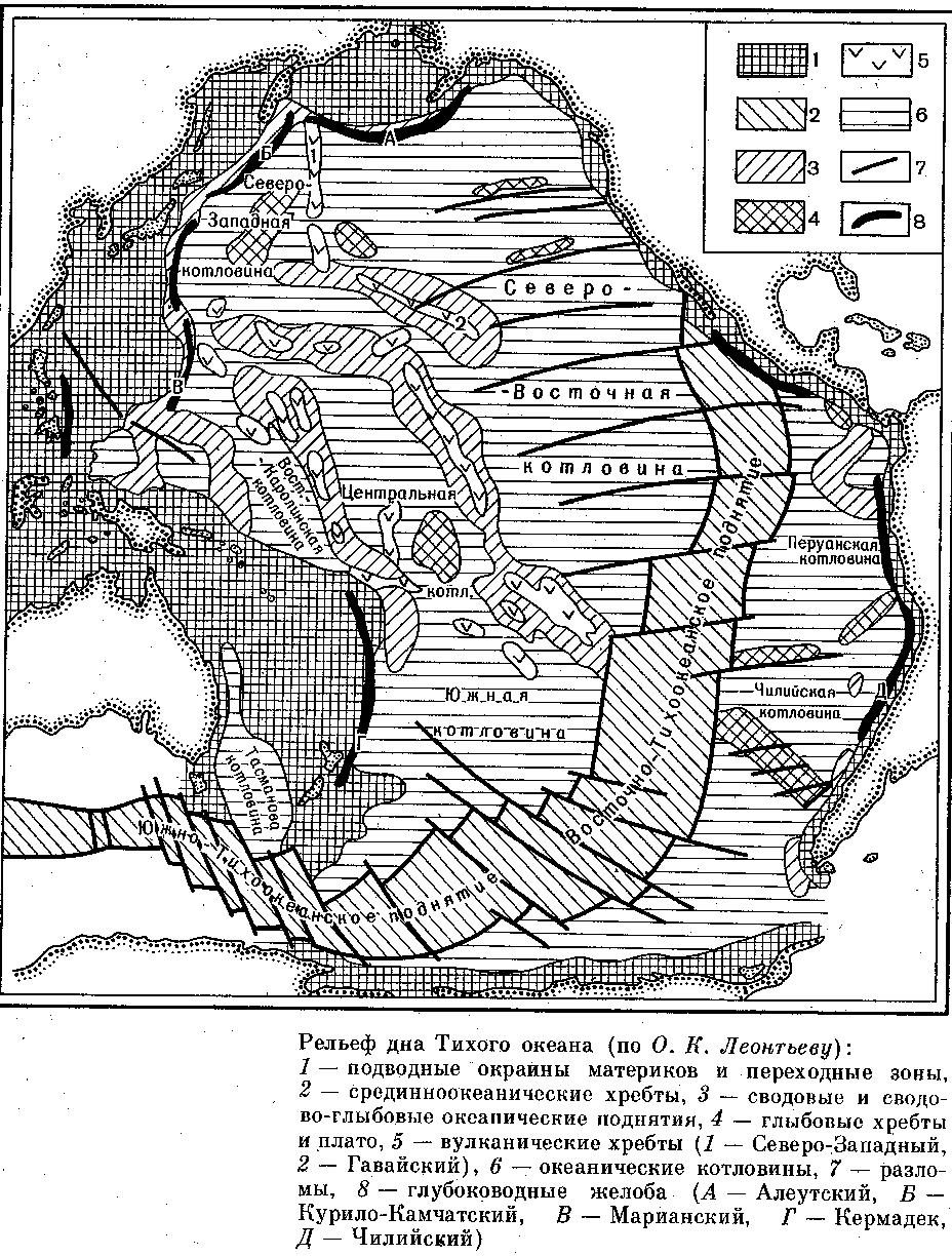 Рельеф дна Тихого океана схема