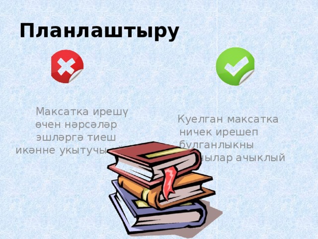 Планлаштыру  Максатка ирешү өчен нәрсәләр эшләргә тиеш икәнне укытучы әйтә  Куелган максатка ничек ирешеп булганлыкны укучылар ачыклый 