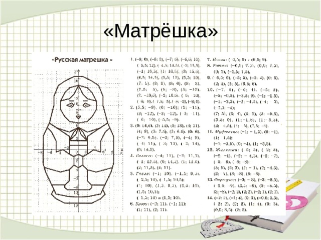 Рисунки по координатам матрешка