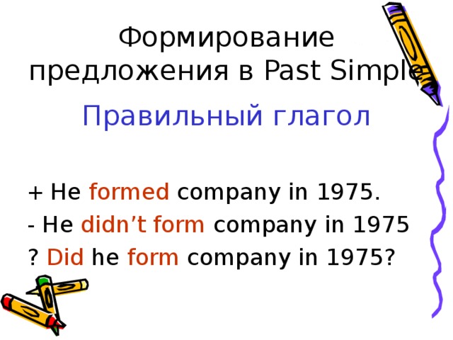 Схема вопросительного предложения для past simple выглядит