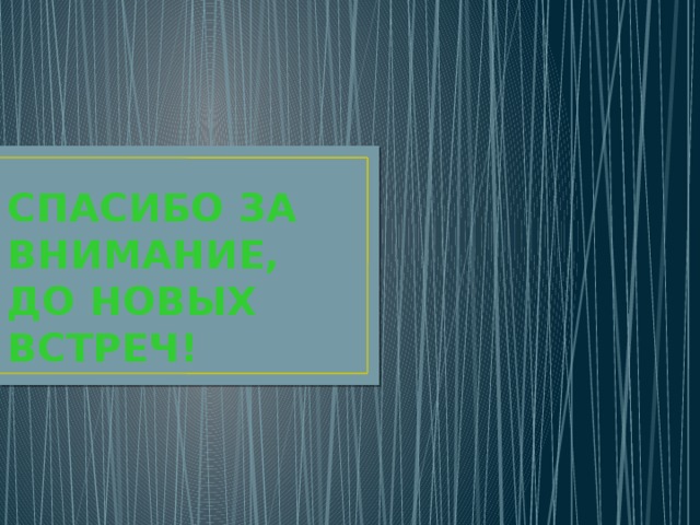 СПАСИБО ЗА ВНИМАНИЕ,  ДО НОВЫХ ВСТРЕЧ!  