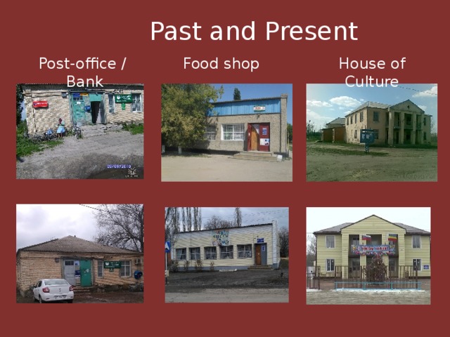Past and Present Post-office / Bank Food shop House of Culture 