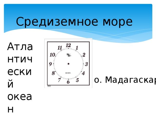 Средиземное море Атлантический океан о. Мадагаскар 