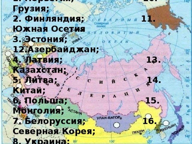 Перечислите страны имеющие границы с россией