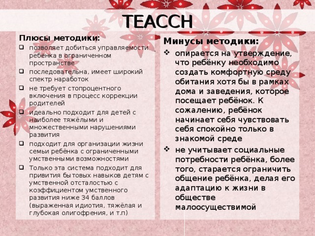 Teacch программа для детей с аутизмом презентация