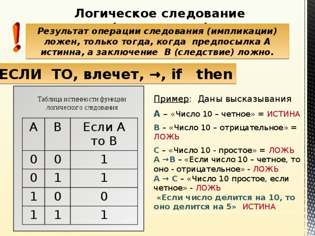 Логическая операция следование. Следование логическая операция. Логические операции импликация. Логическое следование это в логике. Логическое следование таблица.