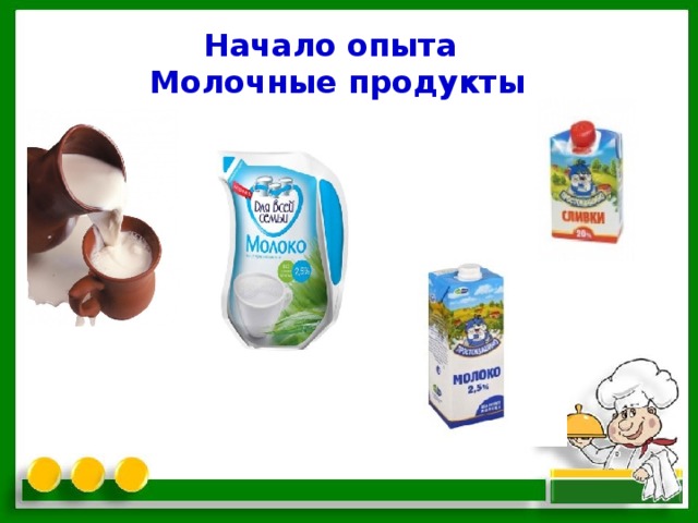  Начало опыта Молочные продукты 