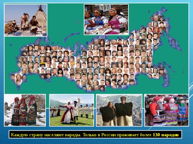 Каждую страну населяют народы. Только в России проживает более 130 народов 