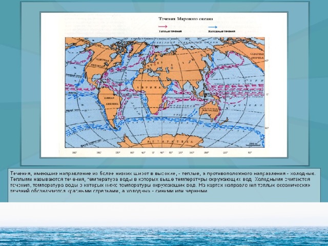 Карта течений холодных и теплых мирового океана