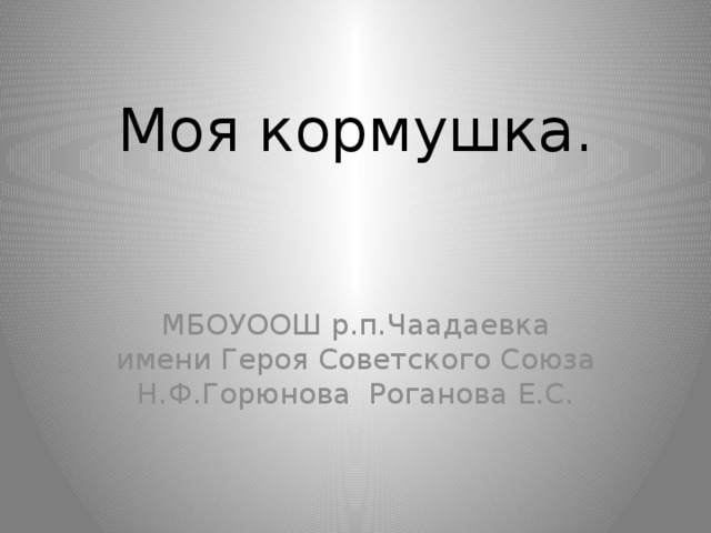 Моя кормушка. МБОУООШ р.п.Чаадаевка имени Героя Советского Союза Н.Ф.Горюнова Роганова Е.С. 
