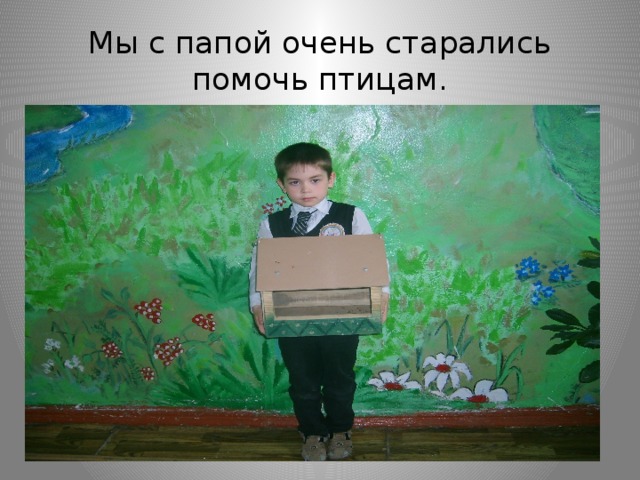 Мы с папой очень старались помочь птицам. 