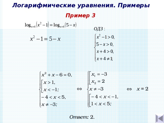 Презентация логарифмические уравнения и их системы