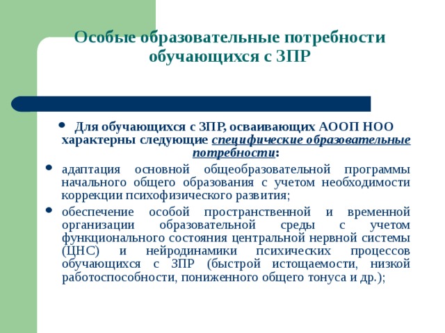 Презентацию особенности и особые образовательные потребности обучающихся с овз 5 7 слайдов