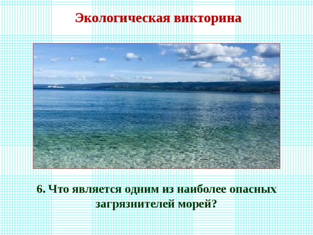 Экологическая викторина 6. Что является одним из наиболее опасных загрязнителей морей? 