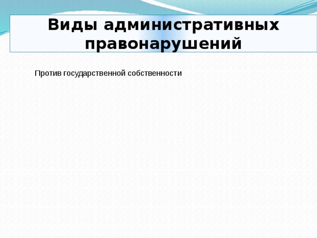 Виды административных правонарушений Против государственной собственности 