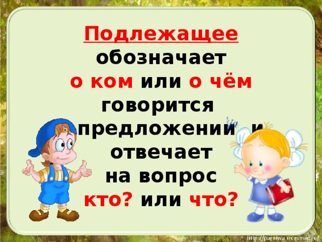 Презентация 2 класс русский язык подлежащее и сказуемое