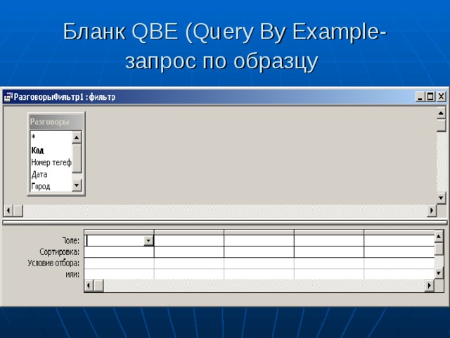 Бланк QBE (Query By Example-запрос по образцу  