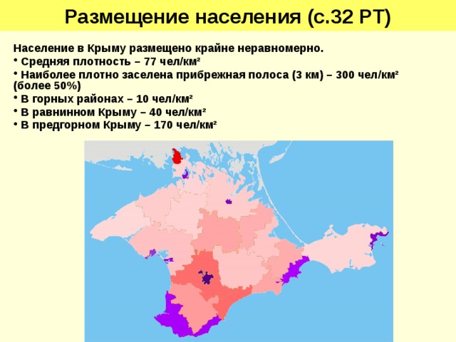 Карта плотности населения Крыма. Национальный состав Крыма.