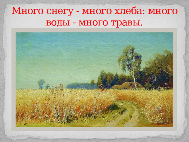 Много снегу - много хлеба: много воды - много травы. 