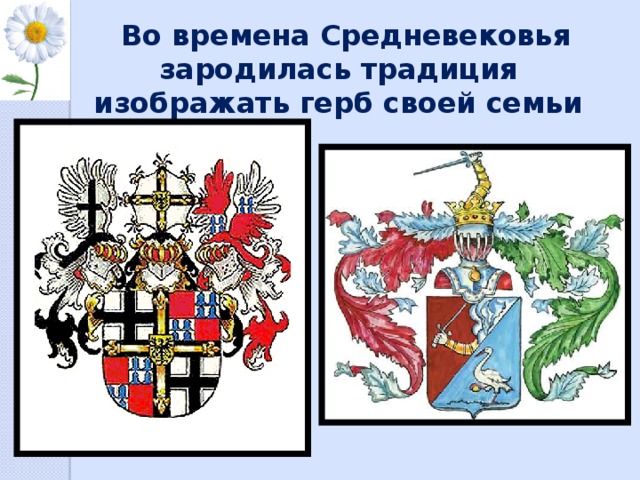  Во времена Средневековья зародилась традиция изображать герб своей семьи 