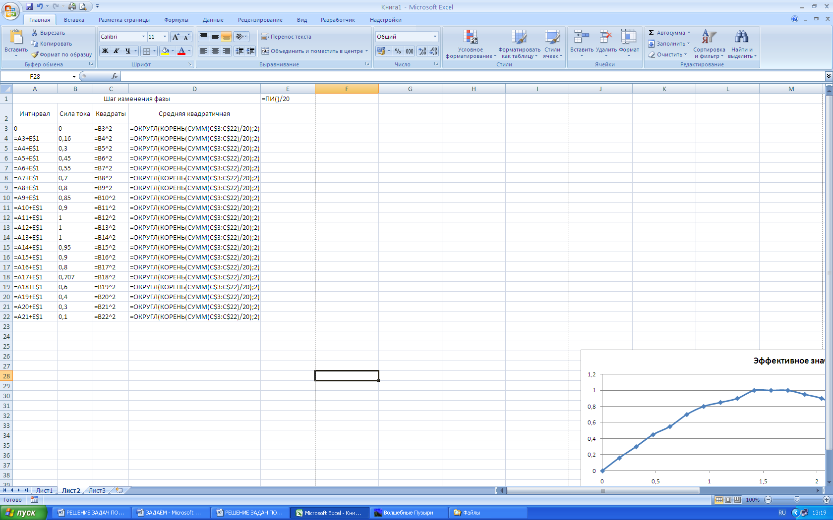 Решение задач средствами MS excel