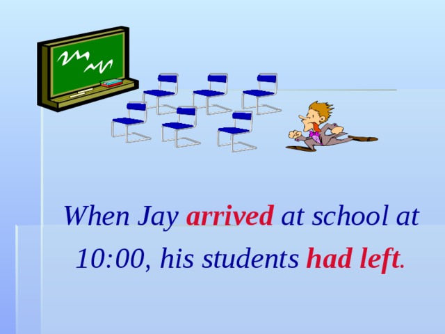 When Jay  arrived  at school at  10:00, his students  had left . 