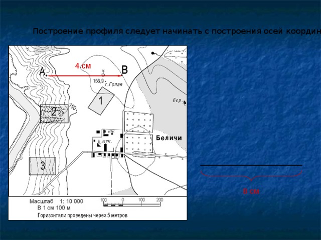 Построение профиля следует начинать с построения осей координат. 4 см 8 см 