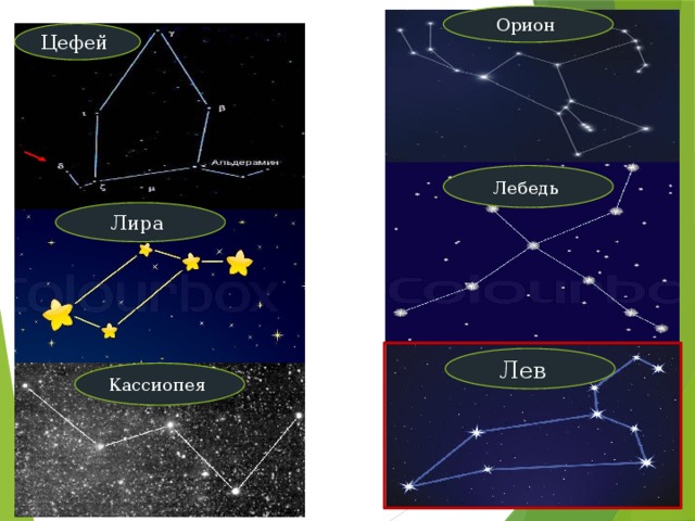 Схемы созвездий кассиопея лебедь орион