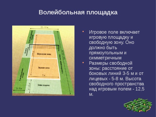 Площадка волейбольная схема с зонами и линиями