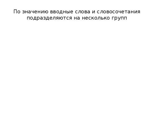 По значению вводные слова и словосочетания подразделяются на несколько групп 