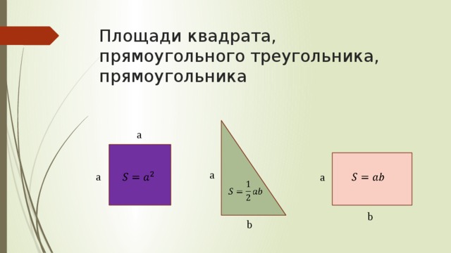 Площадь квадрата прямоугольника треугольника