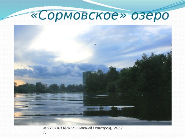 «Сормовское» озеро МОУ СОШ №58 г. Нижний Новгород, 2012 г.  