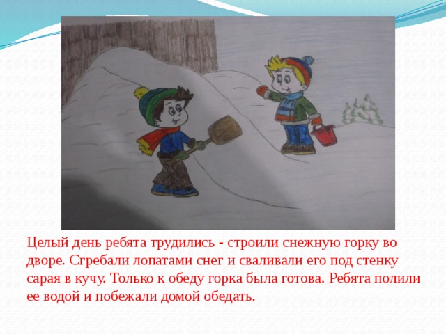 Рассказ Н.Носова На горке в детских рисунках