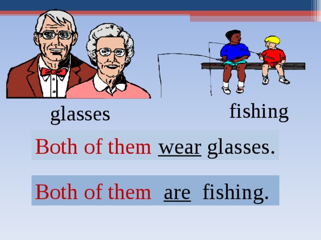 fishing glasses Both of them wear glasses. Both of them are  fishing . 