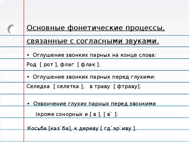 Связано согласно. Фонетический процесс оглушения согласных. Фонетические процессы примеры слов. Фонетические процессы в языке с примерами. Основные фонетические процессы связанные с согласными звуками.