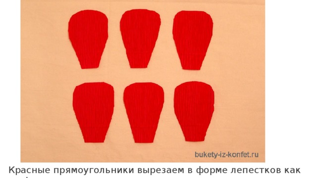 Красные прямоугольники вырезаем в форме лепестков как на фото. 