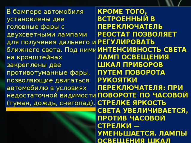 Приборы световой сигнализации автомобиля