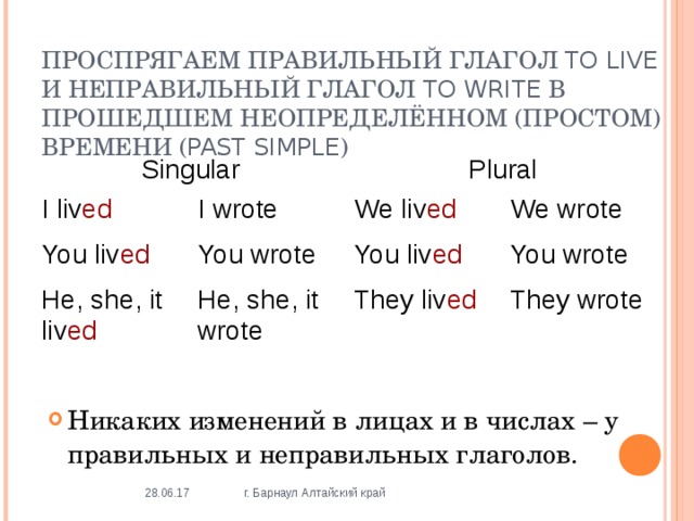 Глагол live в past perfect. Глагол to Live. Live неправильный глагол. To write в прошедшем времени. Live правильный или неправильный глагол.