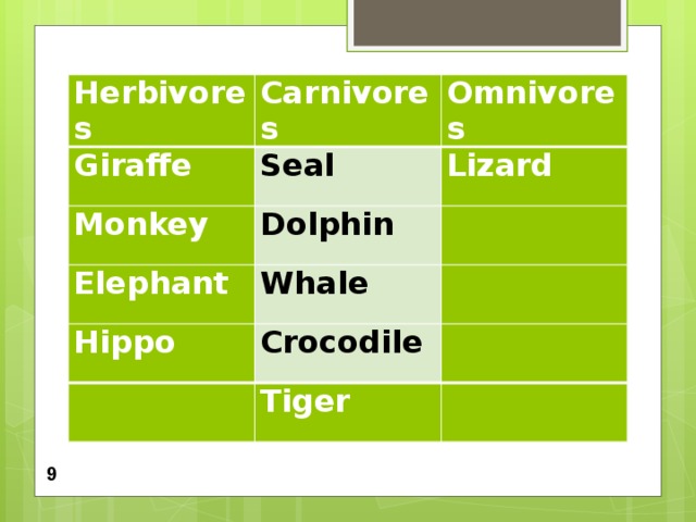 Урок-презентация на тему:"Carnivores, Herbivores, Omnivores"