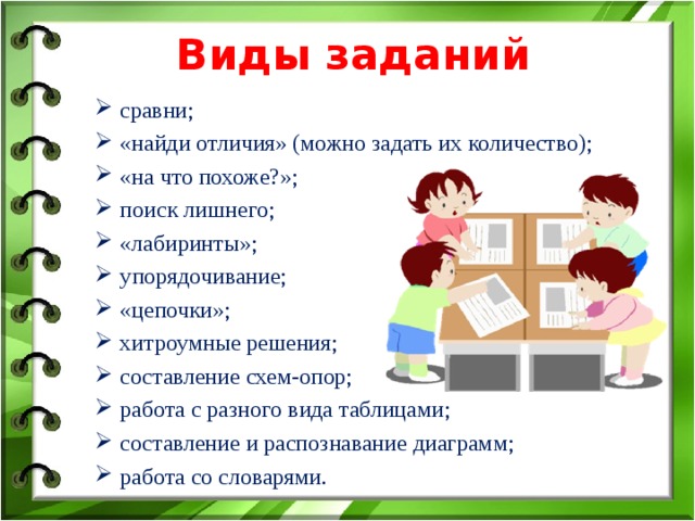 Виды задач в работе