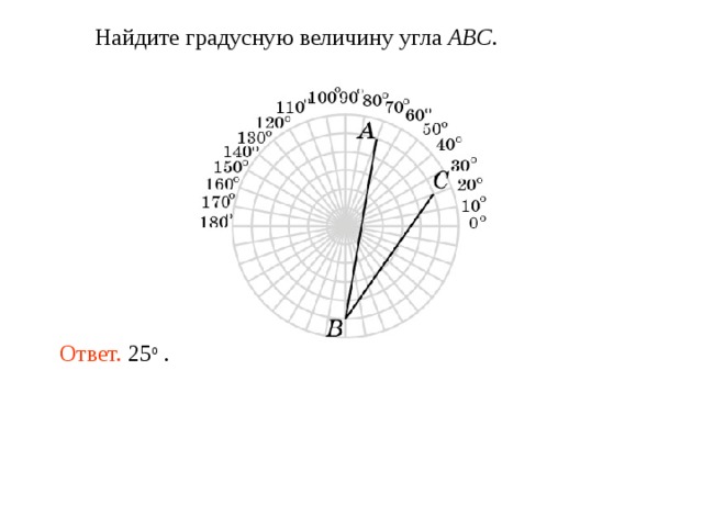  Найдите градусную величину угла ABC . Ответ. о 