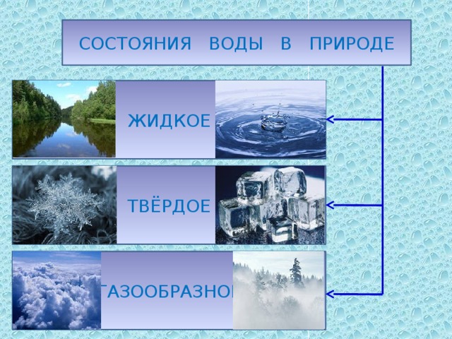 Какие 3 состояния. Состояния воды. Жидкое состояние воды в природе. Три состояния воды в природе. Три вида состояния воды.