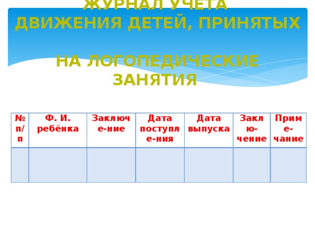 Журнал движения детей на логопункте в доу образец заполненный