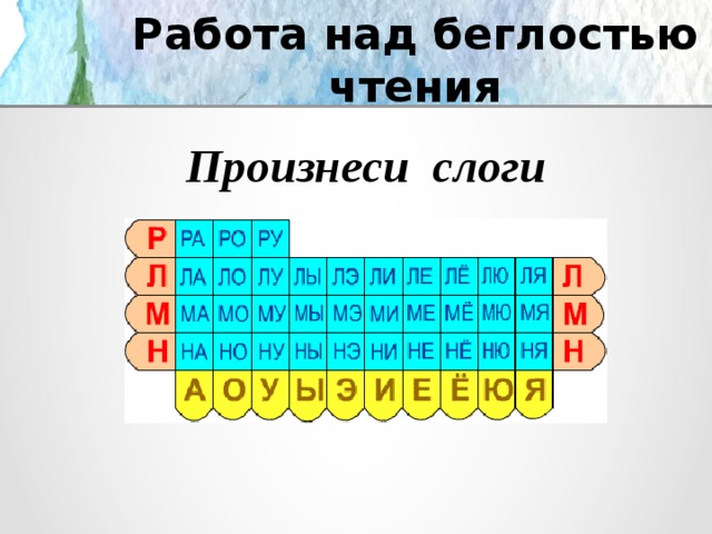 Работа над беглостью чтения Произнеси слоги 