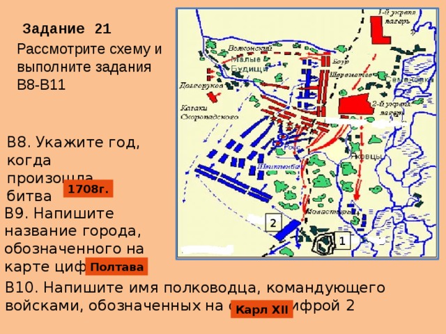 Рассмотрите схему и выполните задание. Подпишите на карте сражение Полтавской битвы. Сражение обозначенное на схеме состоялась в. Напишите название сражения. Укажите название сражения, указанного на карте цифрой 1.