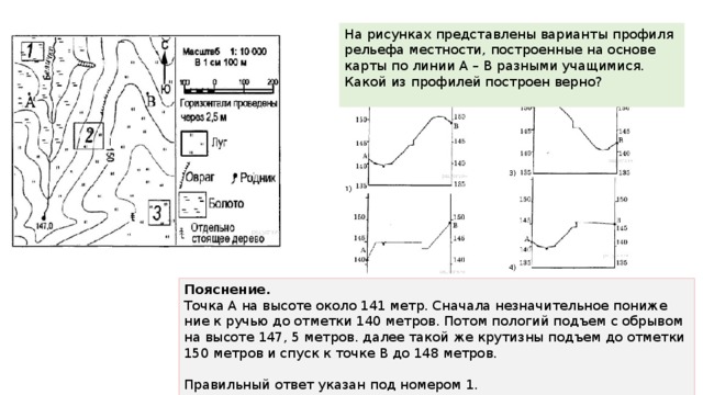 Постройте профиль по линии а б. Профиль рельефа местности. Построение профиля местности. Построение профиля рельефа. Составление профиля рельефа местности.