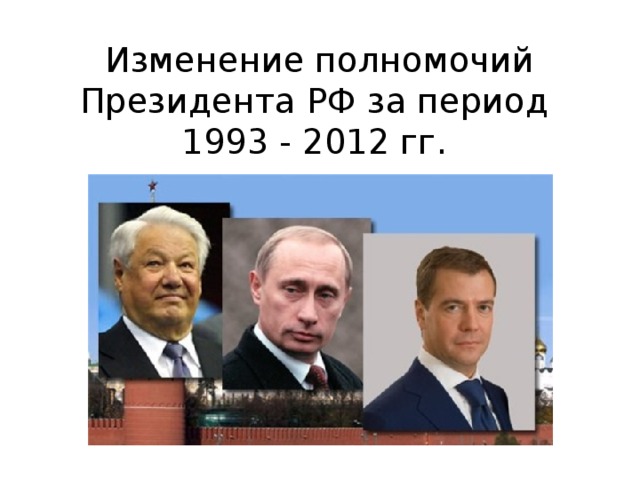 Изменение полномочий Президента РФ за период  1993 - 2012 гг. 
