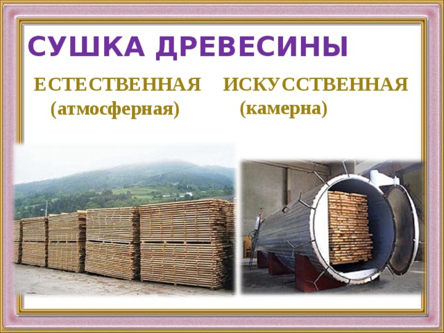 СУШКА ДРЕВЕСИНЫ ЕСТЕСТВЕННАЯ (атмосферная)  ИСКУССТВЕННАЯ (камерна)  